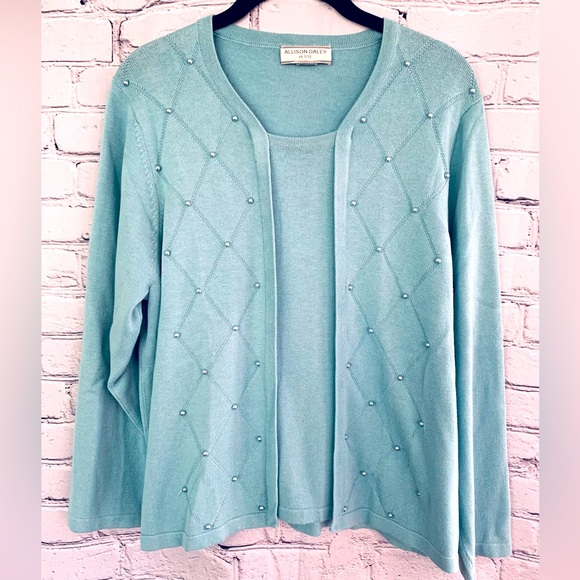 Allison Daley Sweaters - 🔥3/$19 Allison Daley Petite Pearl Detail Embellished Diamond Pattern Sweater L